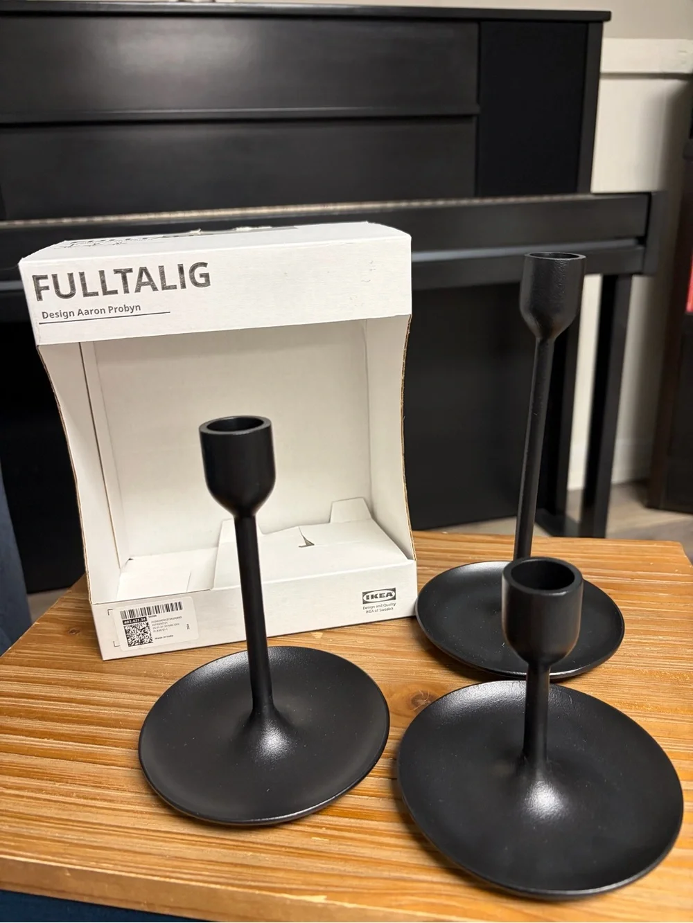 IKEA ULLTALIG Black Matte Metal Candleholder Trio